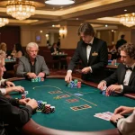 Players engage in a thrilling poker game at 789 casino table, surrounded by colorful chips.