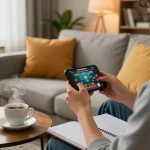 Engaging in mobile casino gaming with Go88 app on smartphone while relaxing at home.