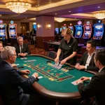 Engaging baccarat action at cm88sm with focused players and professional dealer in a luxurious casino setting.