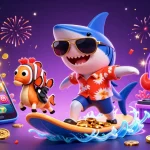Experience thrilling gameplay with 39bet in a vibrant 3D casino scene featuring gold coins, games, and fun characters.