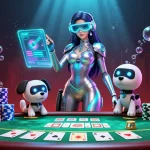Experience live action at nhà cái shbet with a futuristic casino scene showcasing exciting poker elements.