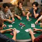 Tải F168 onboard the exciting poker experience with friends during a vibrant home game night.