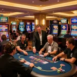Engaged players placing bets at HZ88's vibrant casino table games