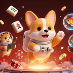 Engage with Fly88 as the cartoon astronaut corgi floats amidst a space casino.