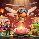 Experience the thrill of SC88 with a lively casino scene featuring dragonfly pilot and frog dealer.