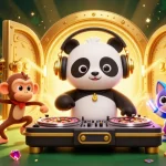 tapwin showcases a DJ panda spinning roulette turntables amidst bursting loot in this vibrant casino scene.
