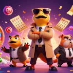 Experience DA88 with animated raptors attempting to enter a casino, surrounded by dynamic lottery elements.