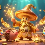 Experience the magic of vipph with a golden wizard and treasure-hunting pig in a vibrant casino scene.