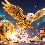 78Win engages gamblers with a vibrant 3D illustration featuring a golden eagle among jewels and holographic cards.
