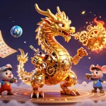 Discover exciting gaming at FUN88 with a vibrant 3D dragon and dynamic lottery elements.
