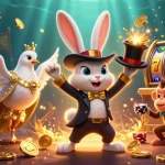 Experience stellarspins magical moments with a rabbit, dove, and monkey in a vibrant casino scene.